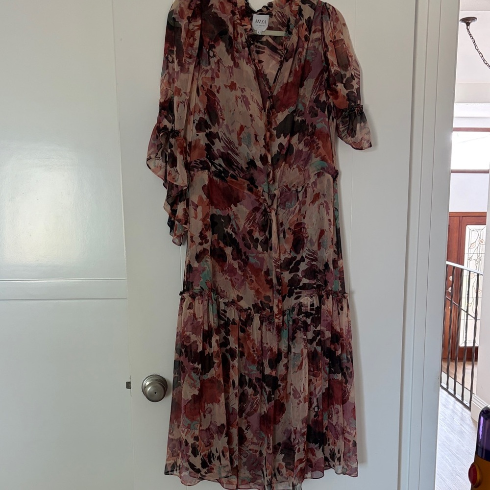 Misa Los Angeles Pink and Black Long Sleeve Dress